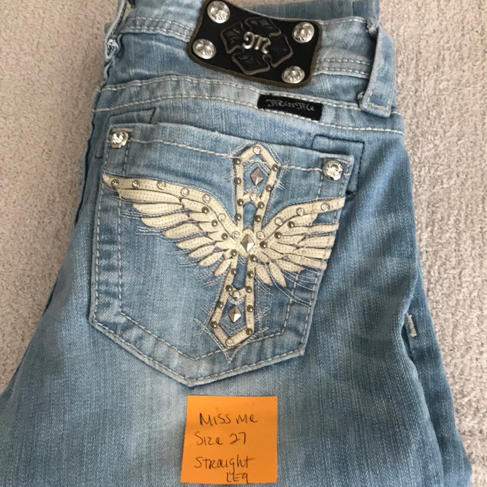 Miss Me Light Blue Embellished Wing Pocket Jeans